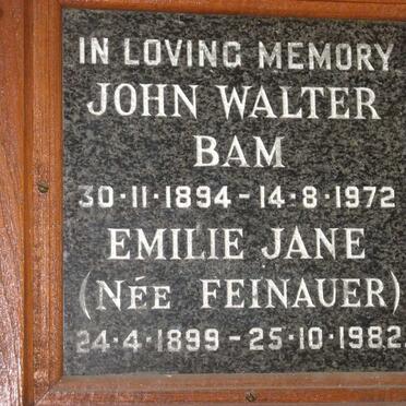 BAM John Walter 1894-1972 &amp; Emilie Jane FEINAUER 1899-1982