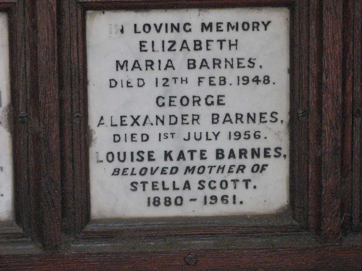 BARNES George Alexander -1956 ::  BARNES Elizabeth Maria -1948 :: BARNES LOUISE Kate 1880-1961