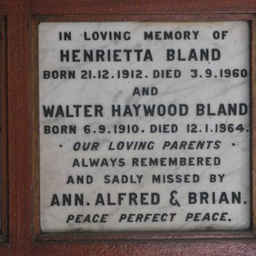 BLAND Walter Haywood 1910-1964 &amp; Henrietta 1912-1960