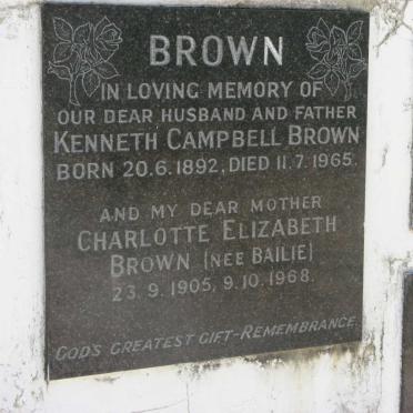BROWN Kenneth Campbell 1892-1965 &amp; Charlotte Elizabeth BAILIE 1905-1968