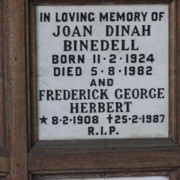 BINEDELL Frederick George Herbert 1908-1987 &amp; Joan Dinah 1924-1982