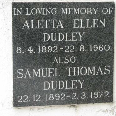 DUDLEY Samuel Thomas 1892-1972 &amp; Aletta Ellen 1892-1960