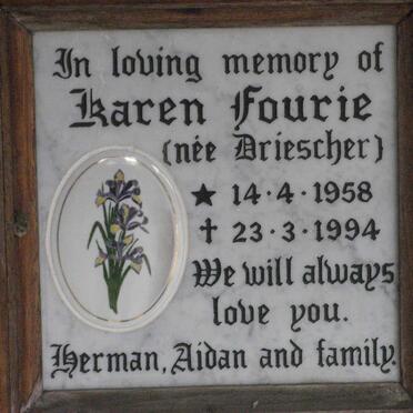 FOURIE Karen nee DRIESCHER 1958-1994