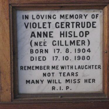 HISLOP Violet Gertrude Anne nee GILLMER 1904-1980