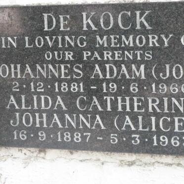 KOCK Johannes Adam, de 1881-1966 &amp; Alida Catherine Johanna 1887-1963