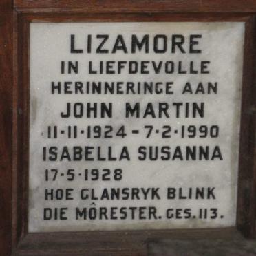 LIZAMORE John Martin 1924-1990 &amp; Isabella Susanna 1928-