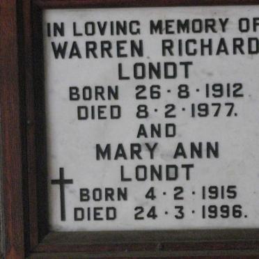 LONDT Warren Richard 1912-1977 &amp; Mary Ann 1915-1996