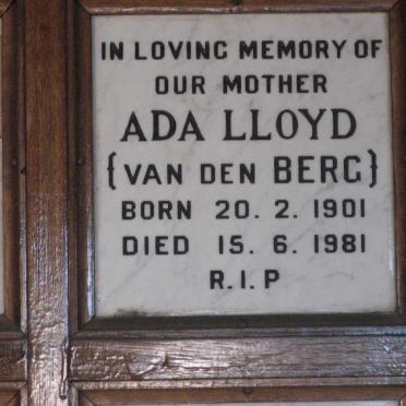 LLOYD Ada nee VAN DEN BERG 1901-1981