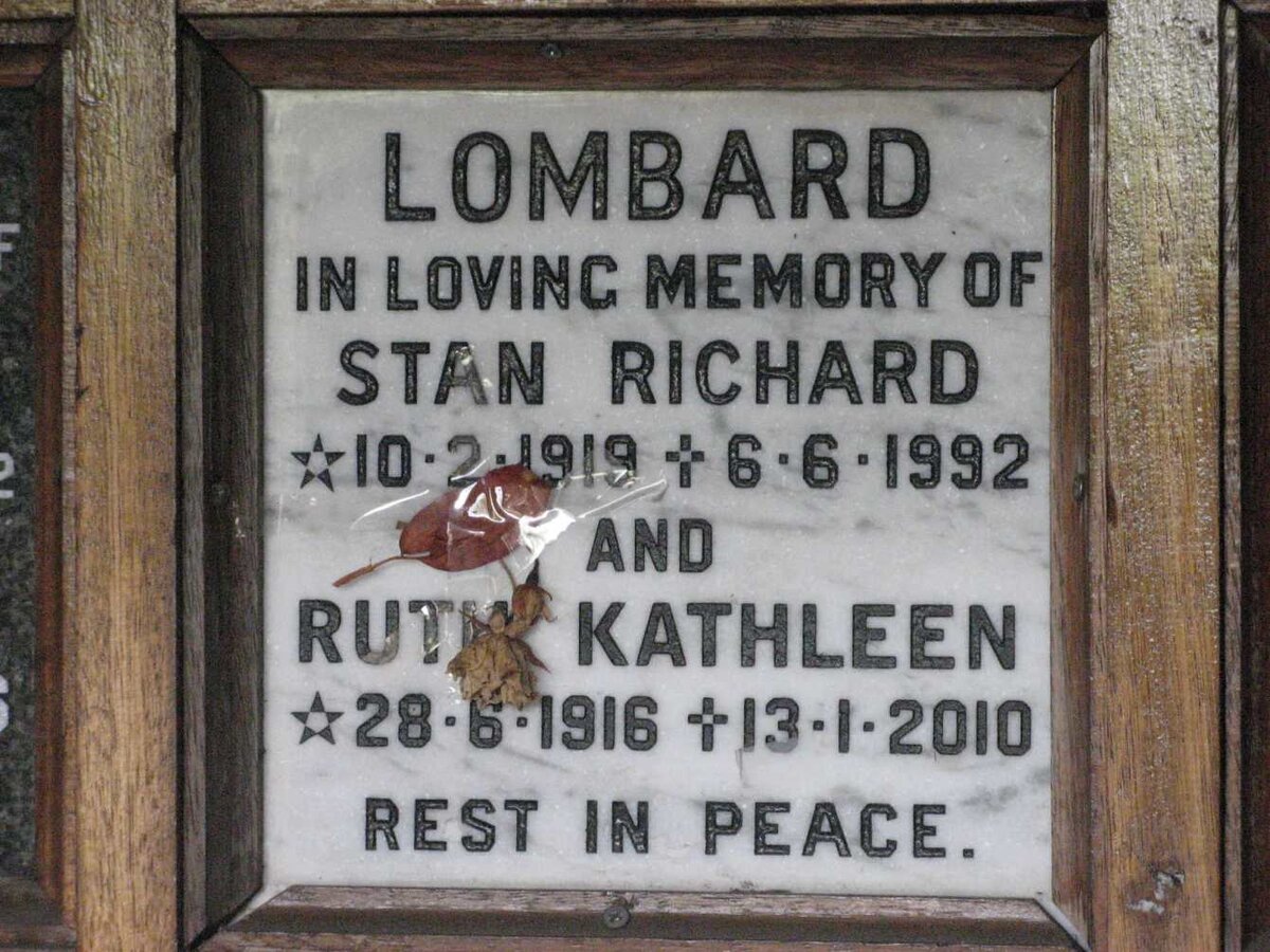 LOMBARD Stan Richard 1919-1992 &amp; Ruth Kathleen 1916-2010