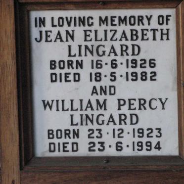 LINGARD William Percy 1923-1994 &amp; Jean Elizabeth 1926-1982