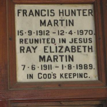 MARTIN Francis Hunter 1912-1970 &amp; Ray Elizabeth 1911-1989