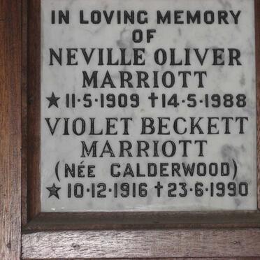 MARRIOTT Neville Oliver 1909-1988 &amp; Violet Beckett CALDERWOOD 1916-1990