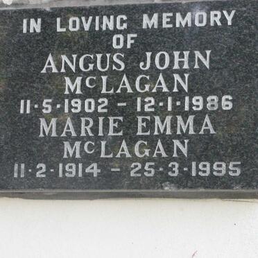 McLAGAN Angus John 1902-1986 &amp; Marie Emma 1914-1995