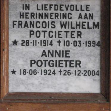 POTGIETER Francois Wilhelm 1914-1994 &amp; Annie 1924-2004