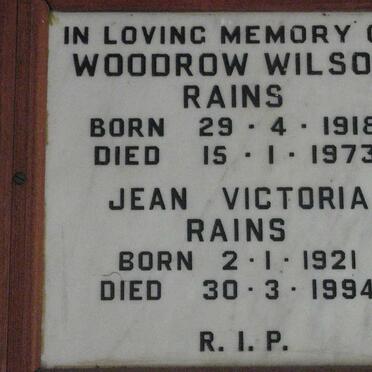 RAINS Woodrow Wilson 1918-1973 &amp; Jean Victoria 1921-1994