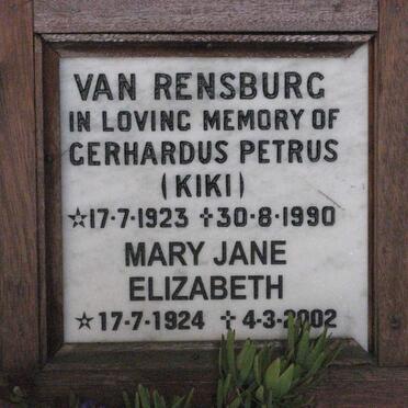 RENSBURG Gerhardus Petrus, van 1923-1990 &amp; Mary Jane Elizabeth 1924-2002