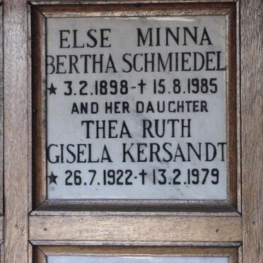 SCHMIEDEL Else Minna Bertha 1898-1985 :: KERSANDT Thea Ruth Gisela 1922-1979