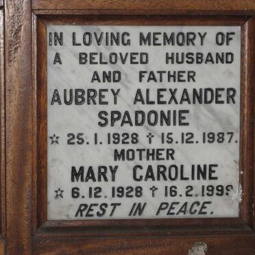 SPADONIE Aubrey Alexander 1928-1987 &amp; Mary Caroline 1928-1999