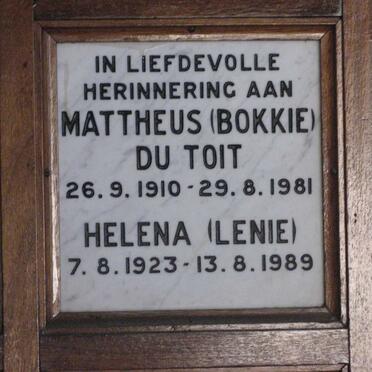 TOIT Mattheus, Du 1910-1981 &amp; Helena 1923-1989