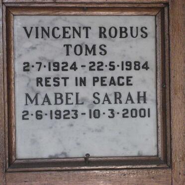 TOMS Vincent Robus 1924-1984 &amp; Mabel Sarah 1923-2001