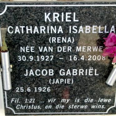 KRIEL Jacob Gabriël 1926- &amp; Catharina Isabella VAN DER MERWE