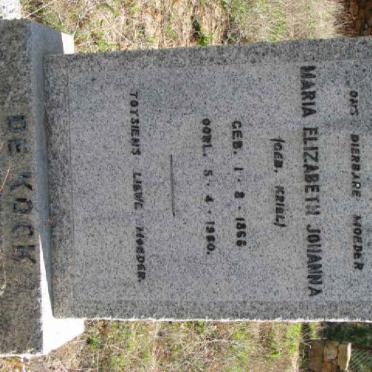 KOCK Maria Elizabeth, de nee KRIEL 1866-1960