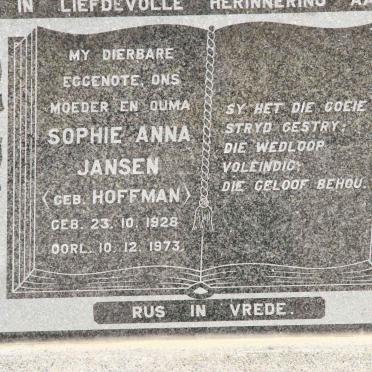 JANSEN Sophie Anna nee HOFFMAN 1928-1973