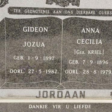 JORDAAN Gideon Jozua 1897-1982 &amp; Anna Cecelia KRIEL 1896-1979