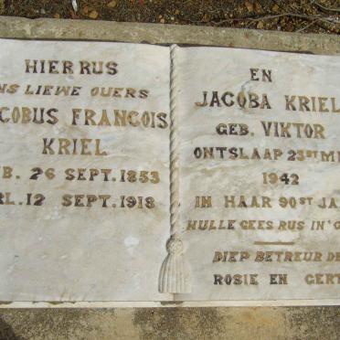 KRIEL Jacobus Francois 1853-1918 &amp; Jacoba VICTOR -1942