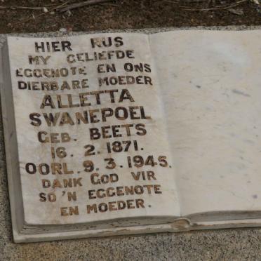 SWANEPOEL Alletta nee BEETS 1871-1945