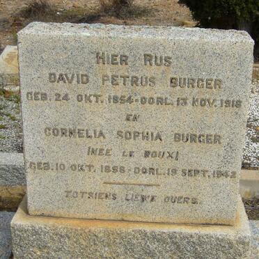 BURGER David Petrus 1854-1918 &amp; Cornelia Sophia LE ROUX 1858-1942