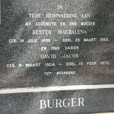 BURGER David Jacob 1904-1972 &amp; Hester Magdalena 1896-1968