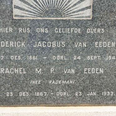 EEDEN Frederick Jacobus, van 1861-1949 &amp; Rachel M.P. RADEMAN 1867-1933