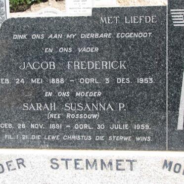 STEMMET Jacob Frederick 1888-1953 &amp; Sarah Susanna P. ROSSOUW 1891-1959
