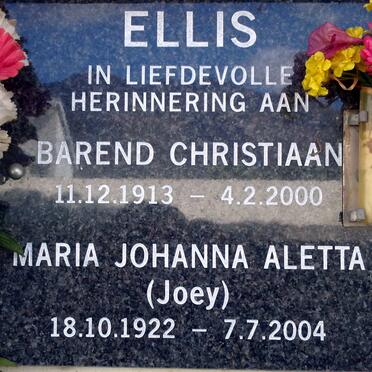 ELLIS Barend Christiaan 1913-2000 &amp; Maria Johanna Aletta 1922-2004