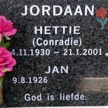 JORDAAN Jan 1926- &amp; Hettie CONRADIE 1930-2001
