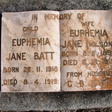 BATT Euphemia Jane nee WILSON 1895-1918 :: BATT Euphemia Jane 1918-1919