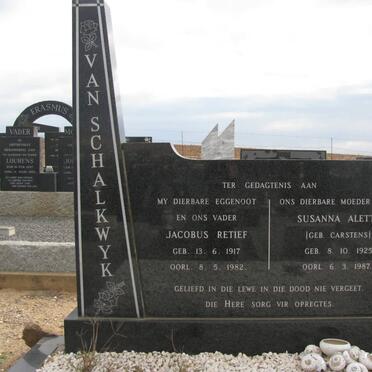 SCHALKWYK Jacobus Retief, van 1917-1982 &amp; Susanna Aletta CARSTENS 1925-1987