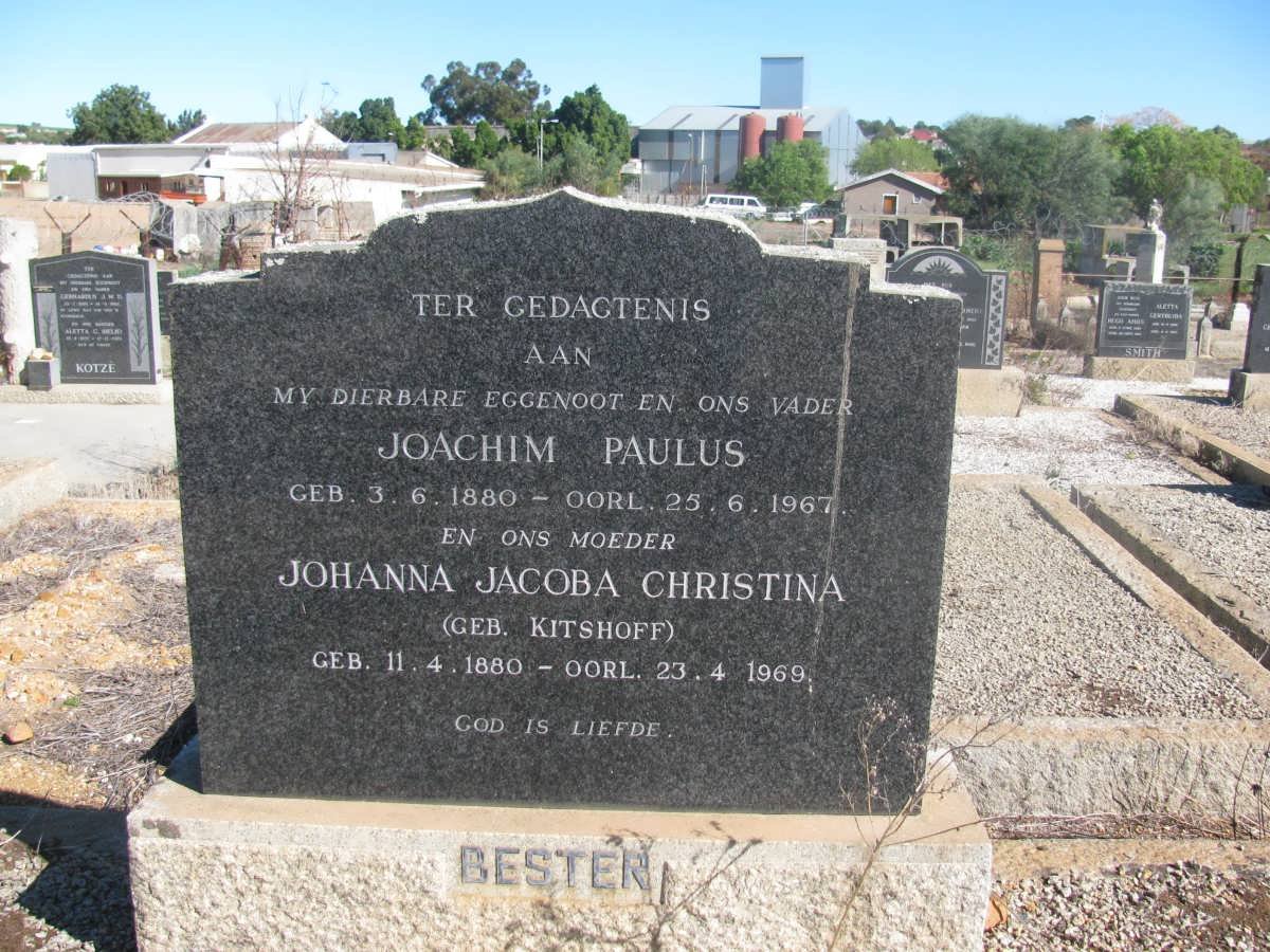 BESTER Joachim Paulus 1880-1967 &amp; Johanna Jacoba Christina KITSHOFF 1880-1969