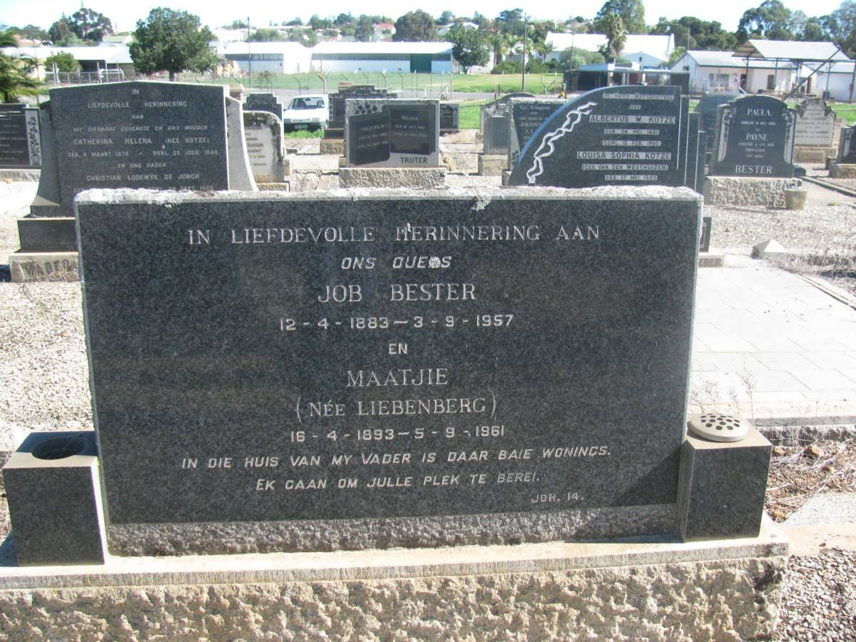 BESTER Job 1883 1957 &amp; Maatjie LIEBENBERG 1893-1961