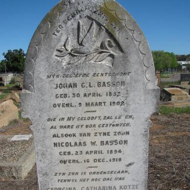 BASSON Johan C.L. 1852-1902 :: BASSON Nicolaas W. 1894-1918 :: KOTZE Georgina Catharina nee VAN TUBBERGH 1861-1938