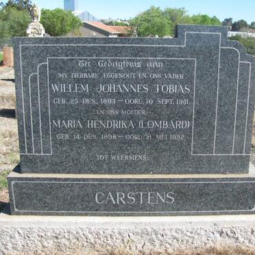 CARSTENS Willem Johannes Tobias 1893-1951 &amp; Maria Hendrika LOMBARD 1898-1992