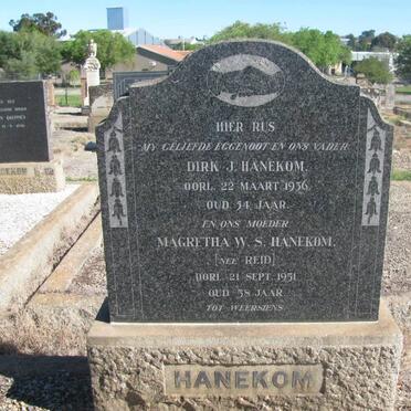 HANEKOM Dirk J. -1936 &amp; Magretha W.S. REID -1951 