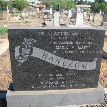 HANEKOM Nicolaas Willem 1906-1981 &amp; Maria M. 1907-1978