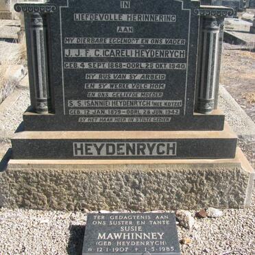 HEYDENRYCH J.J.F.C. 1868-1940 &amp; S.S. KOTZE 1879-1942 :: MAWHINNEY Susie nee HEYDENRYCH 1907-1983