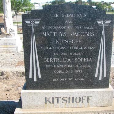 KITSHOFF Matthys Jacobus 1883-1935 &amp; Getruida Sophia HANEKOM 1883-1972