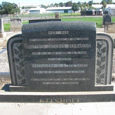 KITSHOFF Matthys Jacobus Bernardus 1882-1951 &amp; Magdalena C.A. BAARD 1887-1983