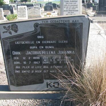 KOTZE Dirk Jacobus 1896-1957 &amp; Helena Johanna van der WESTHUIZEN 1906-1941