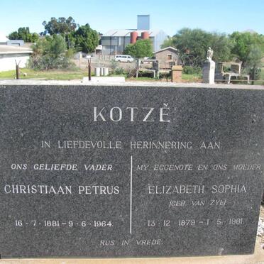 KOTZE Christiaan Petrus 1881-1964 &amp; Elizabeth Sophia VAN ZYL 1879-1961