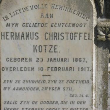KOTZE Hermanus Christoffel 1867-1917 &amp; Petronella Susanna KITSHOFF 1881-1939